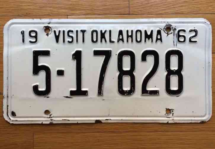 1962 OKLAHOMA license plate - EXCELLENT - BRIGHT - ALL