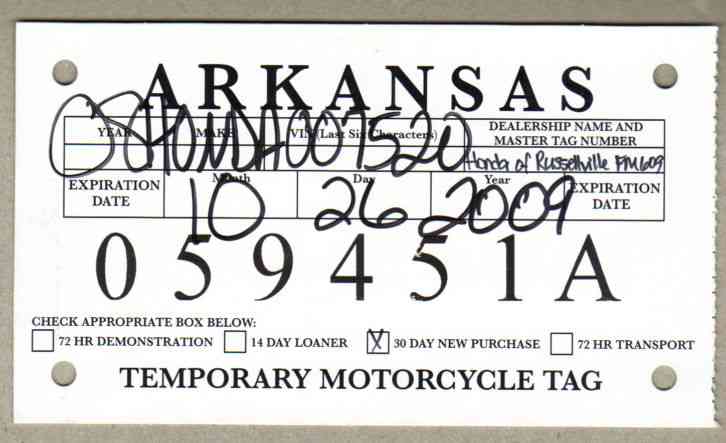 Printable Temporary License Plate Arkansas