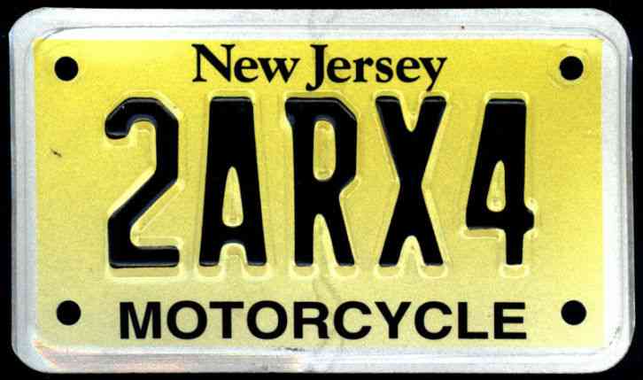 NEW JERSEY NJ MOTORCYCLE License Plate 2012 # 2ARX4 - Bike