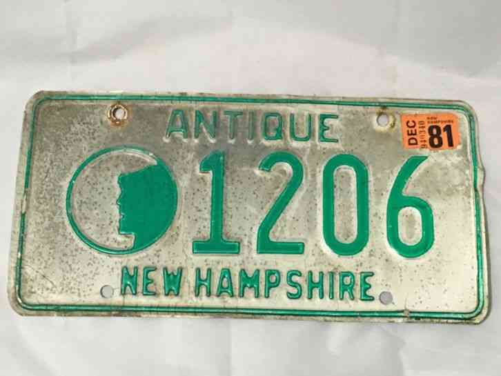 VINTAGE ANTIQUE NEW HAMPSHIRE LICENSE PLATE TAG LOW # 1206