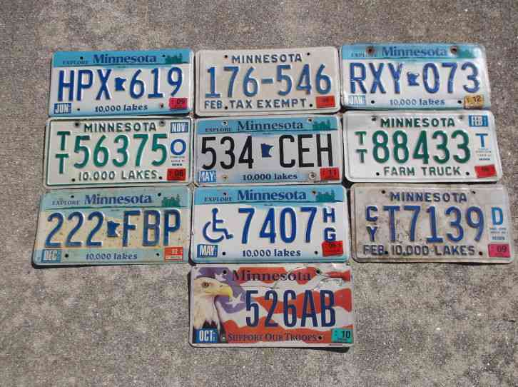 10 Minnesota real vehicle license plate lot for collecting