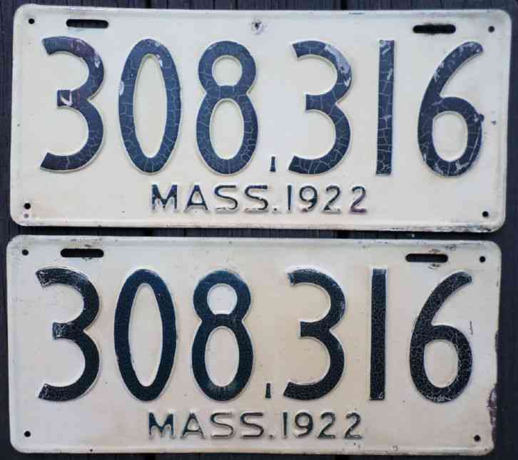 1921 Massachusetts Car License Plates Original Paint Pair