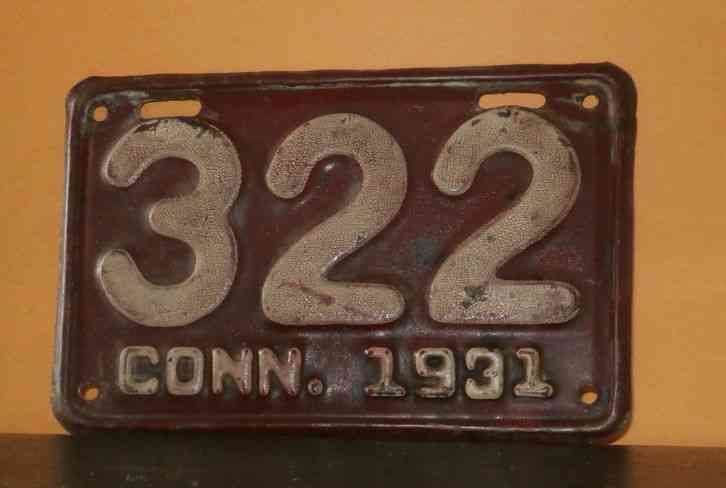 1931 CONNECTICUT MOTORCYCLE LICENSE PLATE * 3 DIGIT * ALL