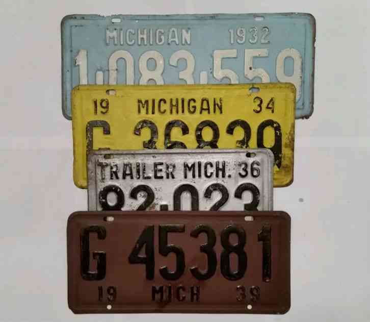 1932, 1934, 1936 & 1939 Michigan Antique License Plates