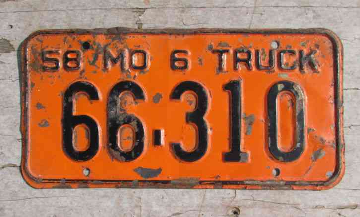 1958 MISSOURI LICENSE PLATE TRUCK MO ANTIQUE VINTAGE