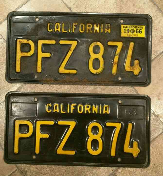 1963 To 1969 California License Plate Pair Pfz 874