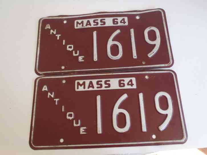 1964 Massachusetts License Antique Plate Tags 1619 Pair