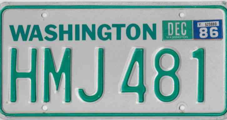 1986 WASHINGTON STATE LICENSE PLATE YOM OR RESTORED