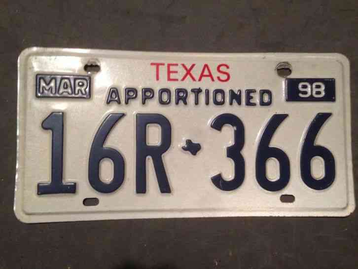 1998-texas-tx-apportioned-license-plate-tag-16r-366