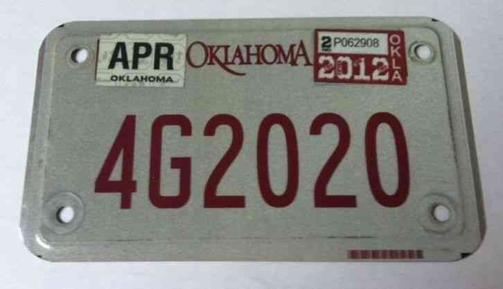 2012 OKLAHOMA Motorcycle License Plate (4G2020)