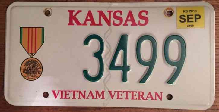 2013 Kansas Vietnam Veteran License Plate Military Army