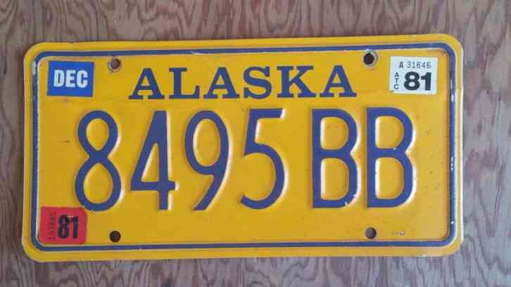 Alaska License Plates Black on Yellow 1981