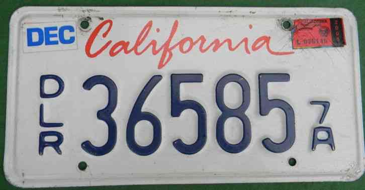 California Dealer License Plate Ca DLR Plate