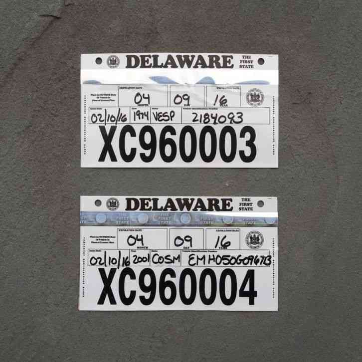 Delaware TEMPORARY TEMP MOTORCYCLE MC License Plate Tags