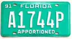 Florida 1991 Apportioned Semi Truck License Plate, Green