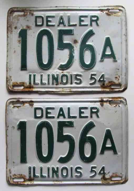 Illinois 1954 DEALER License Plate PAIR 1056A