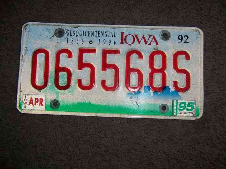 Iowa License Plate 1992 95 Sticker very