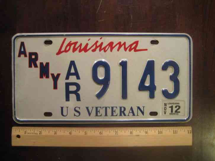 License Plate, Louisiana, U. S. Army Veteran, AR 9143