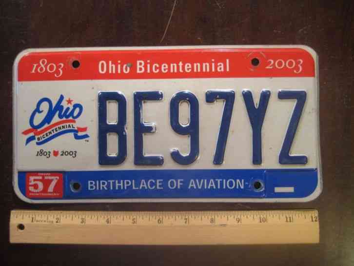 License Plate, Ohio, 1803-2003 Bicentennial, BE 97 YZ