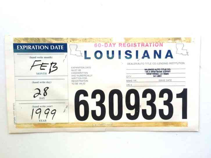 Louisiana 1999 Temporary Vintage License Plate Garage Old