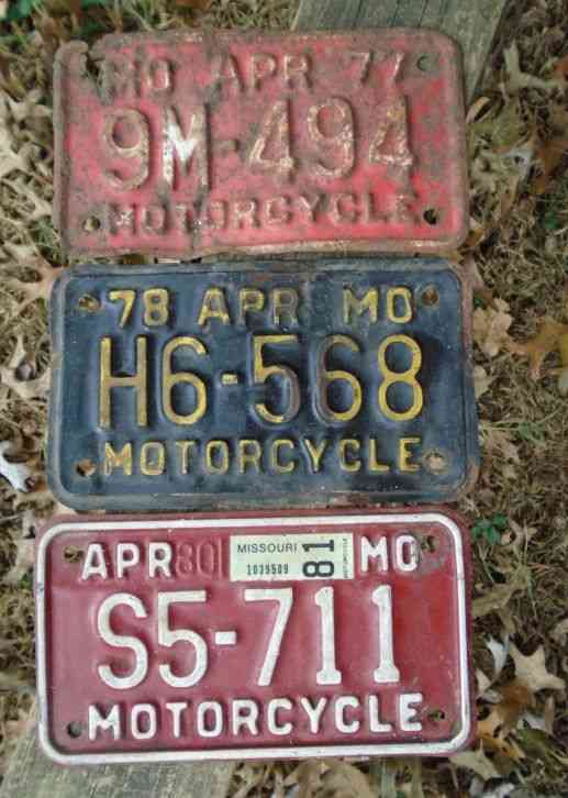 Missouri 1977, 1978, 1981 MOTORCYCLE License Plates, MO