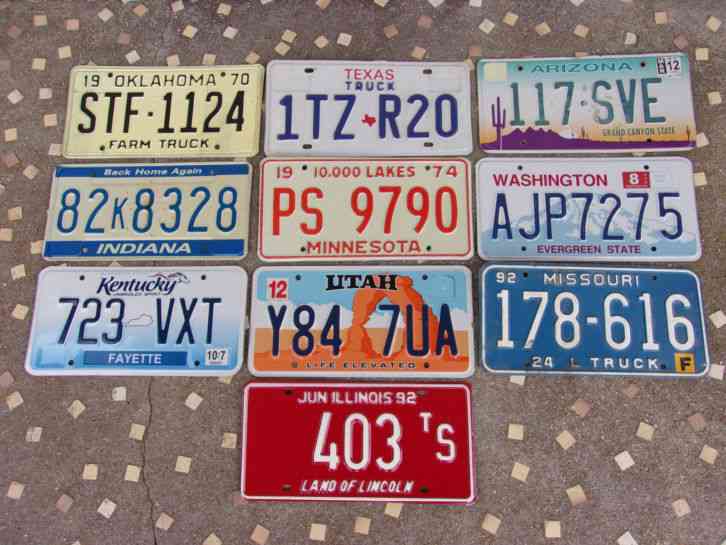 Mixed Lot 10 Old used License Plate Sign Exp. 70-12 All