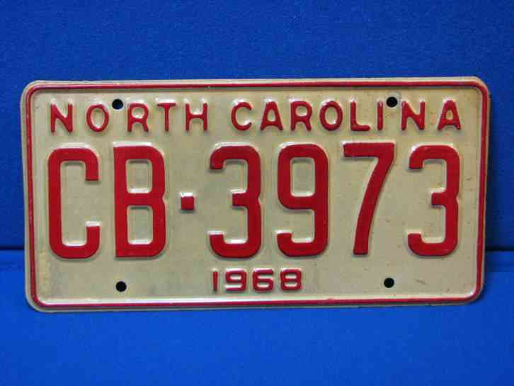 North Carolina 1968 Licence Plate Tag Old Car Vintage