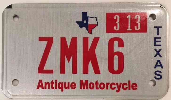 Rare TEXAS ANTIQUE MOTORCYCLE license plate ZMK 6 Harley