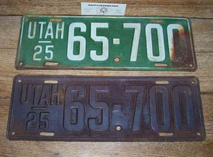 Vintage 1925 UTAH LICENSE PLATE SET Original Pair old Auto