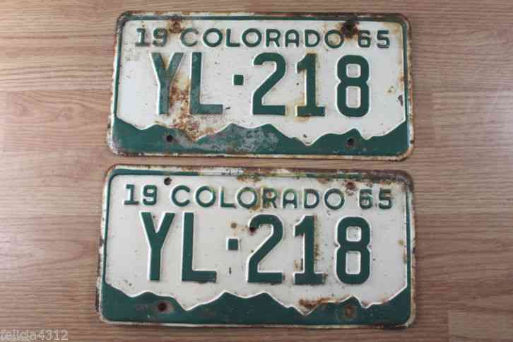 VINTAGE 1965 COLORADO LICENSE PLATE SET TAG # YL-218