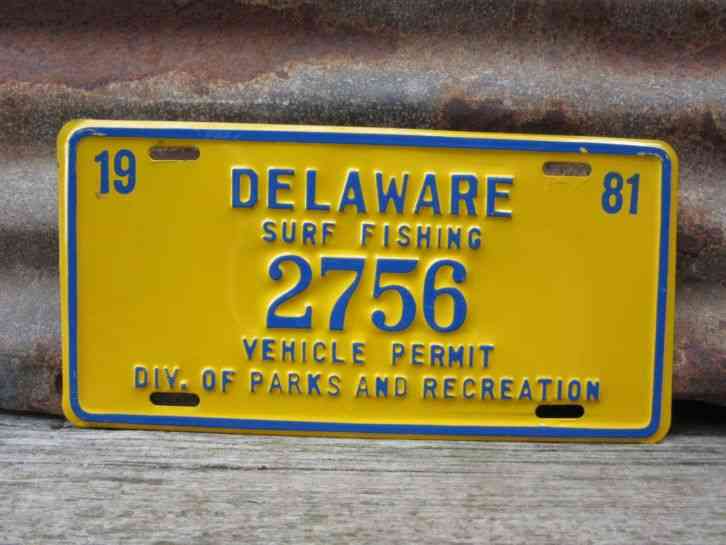 Vintage Delaware License Plate; Specialty; Surf Fishing;