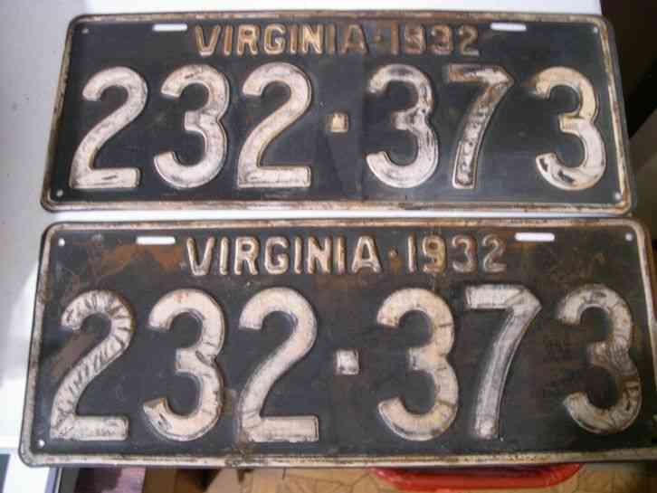 VINTAGE MATCHED PAIR 1932 VIRGINIA LICENSE PLATES- 232-373