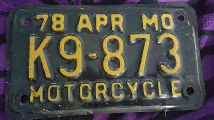 Vintage Missouri motorcycle license plate 1978 tag K9-873