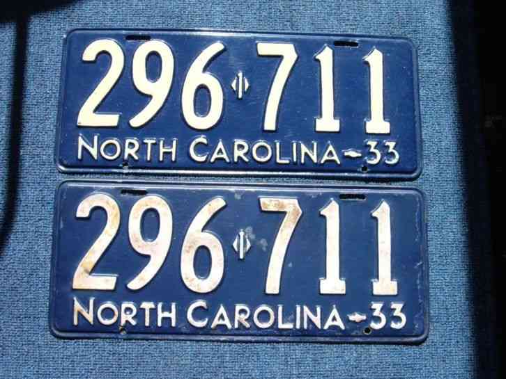 Vintage Set Of 1933 North Carolina License Plates Very